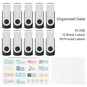 Enfain Lote de 10 Memorias USB 2.0 de 32GB - Diseño Giratorio, Almacenamiento Confiable de Datos