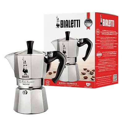 Bialetti Moka Express Iconic Italian Stovetop Espresso Maker (Natural Silver, 6