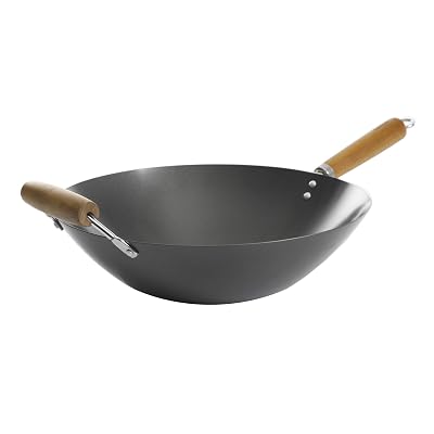 Kenmore Hammond Wok de Acero Carbón de 14 Pulgadas con Fondo Plano, Negro, Antiadherente Duradero