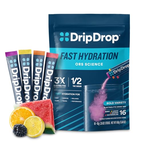 DripDrop Bold Variety Pack, Mezcla de Bebida en Polvo Electrolítica, Vegana, 16 Sticks