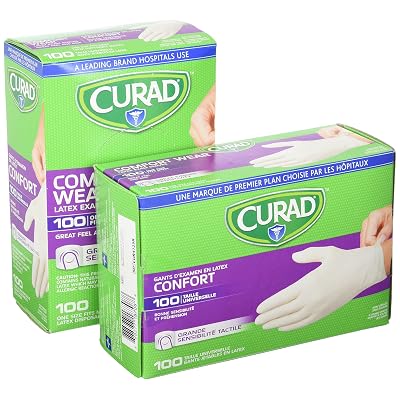 Guantes de Examen Curad 200 Latex, Talla Única (2 Paquetes de 100) CUR4125R