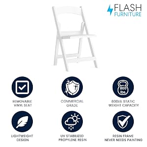 Silla Plegable Flash Furniture HerculesTM Series - Resina Blanca - Capacidad de Peso 1000LB