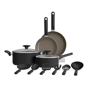 Juego de Utensilios de Cocina Bella de 12 Piezas, Cerámica Antiadherente, Negro