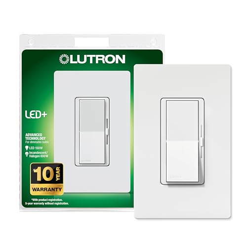 Interruptor Atenuador Lutron Diva LED+ con Placa de Pared, Atenuador de Palanca, Polo Único/3 Vías