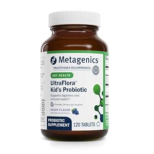 Metagenics UltraFlora Kids Probiotic, 10 Billion CFU, Uva, 120 Tabs