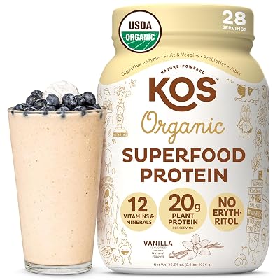 Polvo de Proteína Vegana KOS sin Eritritol, Vainilla Orgánico Certificado USDA - Mezcla de Proteína de Guisante