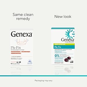 Genexa Flu Fix, Sin Medicamentos & Hecho Limpio, 60 Tabletas Masticables, Niños y Adultos
