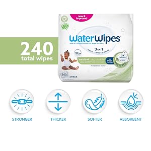 WaterWipes Sensitive+ Toallitas para Bebé y Niño Pequeño, 3 en 1 Limpia, Cuida, Protege, 99.9