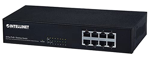 Switch Intellinet de 9 Puertos PoE+, 8x 10/100, 140W, 1x Uplink Gigabit, Sin Ventilador