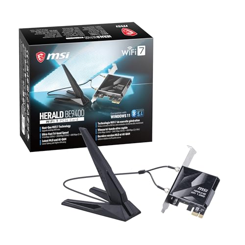 Tarjeta PCIe WiFi 7 MSI Herald BE9400 de Tres Bandas para Escritorio, Bluetooth 5.4, 6GHz