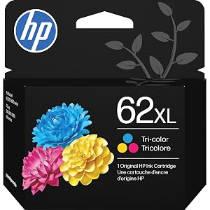 Tinta HP 62XL Tricolor de Alto Rendimiento | Compatible con Envy 5540, 5640, 5660, 7640, Offic