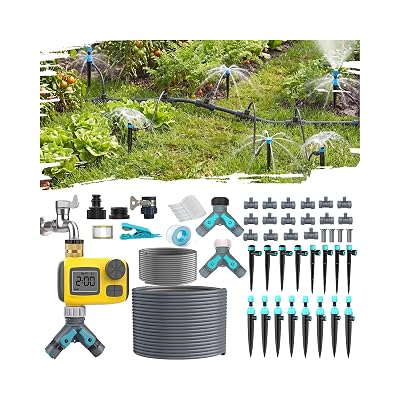 Kit de Sistema de Riego por Goteo TRJZWA 100FT con Temporizador de Agua para Jardín